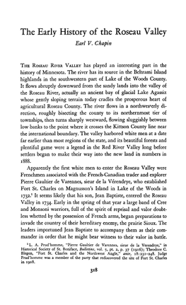 The Early History of the Roseau Valley [By] Earl V. Chapin