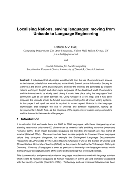 Localising Nations, Saving Languages: Moving from Unicode to Language Engineering