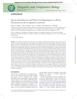 Integrative and Comparative Biology Advance Access Published April 22, 2015 Integrative and Comparative Biology Integrative and Comparative Biology, Pp