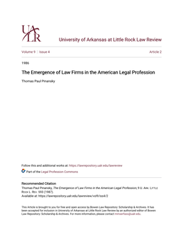 The Emergence of Law Firms in the American Legal Profession