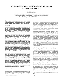 Metamaterial Advances for Radar and Communications