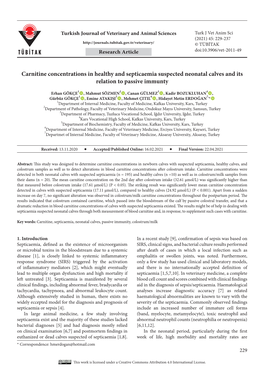 Carnitine Concentrations in Healthy and Septicaemia Suspected Neonatal Calves and Its Relation to Passive Immunty