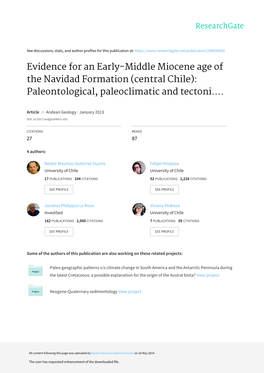 Evidence for an Early-Middle Miocene Age of the Navidad Formation (Central Chile): Paleontological, Paleoclimatic and Tectoni