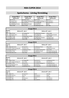 NSK-CUPEN 2014 Spelschema