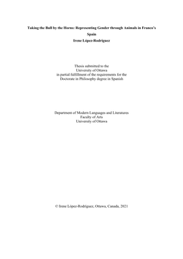 Taking the Bull by the Horns: Representing Gender Through Animals in Franco's Spain Irene López-Rodríguez Thesis Submitted T