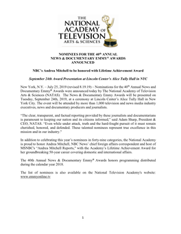 NOMINEES for the 40Th ANNUAL NEWS & DOCUMENTARY EMMY
