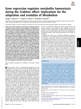 Gene Expression Regulates Metabolite Homeostasis During the Crabtree Effect: Implications for the Adaptation and Evolution of Metabolism