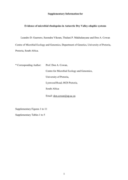 Supplementary Information for Evidence of Microbial Rhodopsins in Antarctic Dry Valley Edaphic Systems Leandro D. Guerrero, Sure