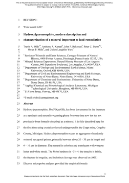 Hydroxylpyromorphite, Modern Description and Characterization Of