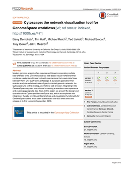 Cytoscape: the Network Visualization Tool for Genomespace Workflows[V2