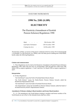 The Electricity (Amendment of Scottish Pension Schemes) Regulations 1990