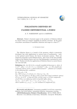 Foliations Defined by Closed Differential 1#Form