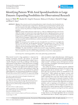 Identifying Patients with Axial Spondyloarthritis in Large Datasets: Expanding Possibilities for Observational Research Jessica A