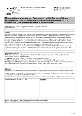 Metamorphism, Structure and Geochemistry of the Aar Massif