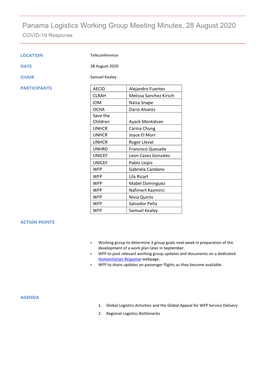 Panama Logistics Working Group Meeting Minutes, 28 August 2020 COVID-19 Response