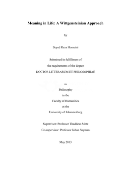 Meaning in Life: a Wittgensteinian Approach