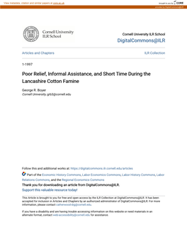 Poor Relief, Informal Assistance, and Short Time During the Lancashire Cotton Famine
