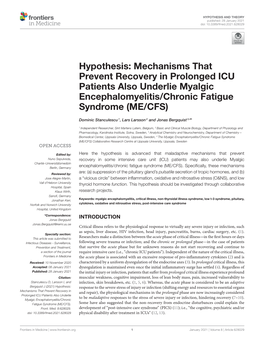 Mechanisms That Prevent Recovery in Prolonged ICU Patients Also Underlie Myalgic Encephalomyelitis/Chronic Fatigue Syndrome (ME/CFS)