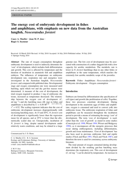 The Energy Cost of Embryonic Development in Fishes And