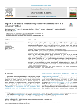 Impact of an Asbestos Cement Factory on Mesothelioma Incidence in a Community in Italy T