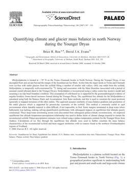 Quantifying Climate and Glacier Mass Balance in North Norway During the Younger Dryas ⁎ Brice R