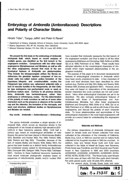 Embryology of Amborella (Amborellaceae): Descriptions And