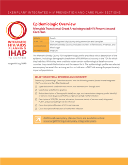 Epidemiologic Overview Memphis Transitional Grant Area Integrated HIV Prevention and Care Plan