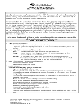 TOBACCO and SMOKING CESSATION OVERVIEW INITIAL