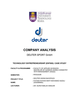 COMPANY ANALYSIS DEUTER SPORT Gmbh