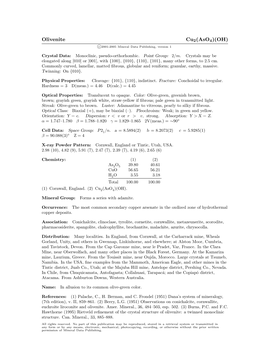 Olivenite Cu2(Aso4)(OH) C 2001-2005 Mineral Data Publishing, Version 1