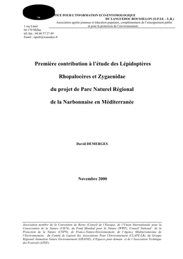 Première Contribution À L'étude Des Lépidoptères