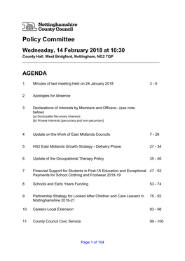 Policy Committee Wednesday, 14 February 2018 at 10:30 County Hall, West Bridgford, Nottingham, NG2 7QP