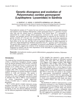 Genetic Divergence and Evolution of Polyommatus Coridon Gennargenti