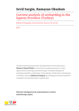 Sevil Sargin, Ramazan Okudum Current Analysis of Orcharding in the Isparta Province (Turkey)