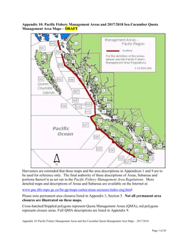 Pacific Fishery Management Areas and 2017/2018 Sea Cucumber Quota Management Area Maps – DRAFT