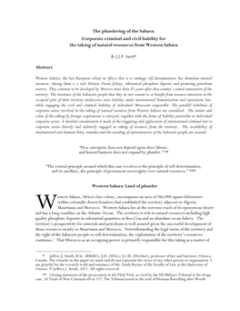 The Plundering of the Sahara: Corporate Criminal and Civil Liability for the Taking of Natural Resources from Western Sahara By