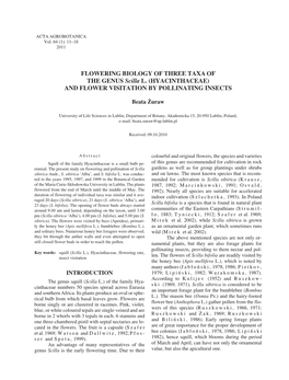 FLOWERING BIOLOGY of THREE TAXA of the GENUS Scilla L