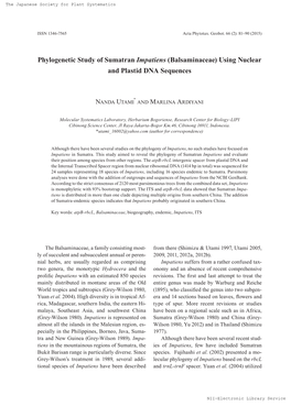 Balsaminaceae) Using Nuclear and Plastid DNA Sequences