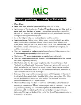 Sunnahs Pertaining to the Day of Eid-Al-Adha