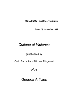 Critique of Violence Plus General Articles