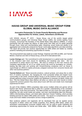 Havas Group and Universal Music Group Form Global Music Data Alliance