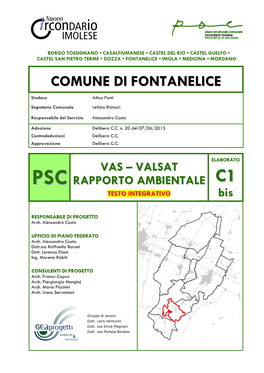 Comune Di Fontanelice Vas – Valsat Integrazione Al Rapporto Ambientale Del Psc