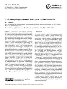 Archaeological Geophysics in Israel: Past, Present and Future