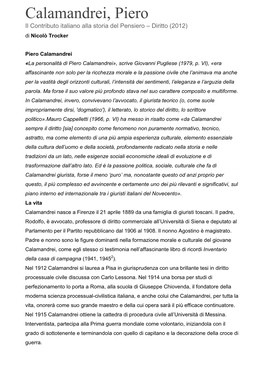 Calamandrei, Piero Il Contributo Italiano Alla Storia Del Pensiero – Diritto (2012) Di Nicolò Trocker