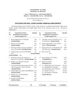 GOVERNMENT of INDIA MINISTRY of DEFENCE Heavy Vehicles