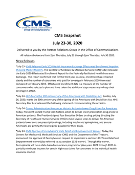 CMS Snapshot July 23-30, 2020