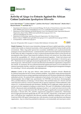 Activity of Ajuga Iva Extracts Against the African Cotton Leafworm Spodoptera Littoralis