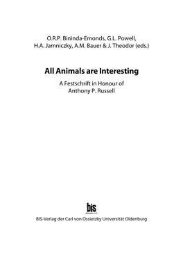 Animals Are Interesting a Festschrift in Honour of Anthony P