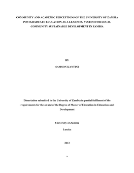 Community and Academic Perceptions of the University of Zambia Postgraduate Education As a Learning System for Local Community Sustainable Development in Zambia