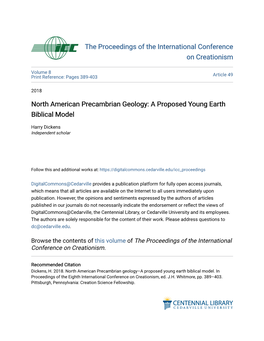 North American Precambrian Geology: a Proposed Young Earth Biblical Model
